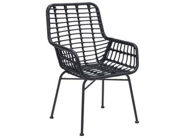 Zuo Outdoor Lyon Steel Wicker Black Dining Arm Chair Set of Two ZD703942