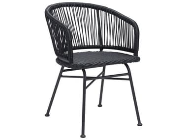 Zuo Outdoor Zragoza Steel Wicker Black Dining Arm Chair Set of Two ZD703948