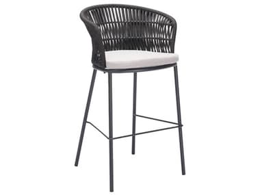 Zuo Outdoor Bar Black 23.2''W x 21.7''D x 39.8''H Rope Cushion Side Stationary Patio Stool ZD703989