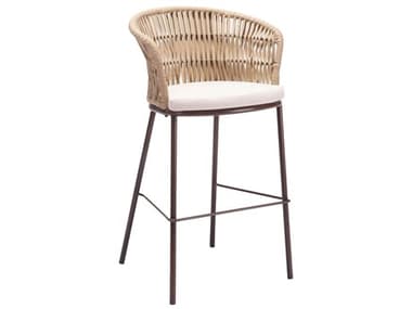 Zuo Outdoor Bar Natural 23.2''W x 21.7''D x 39.8''H Rope Cushion Side Stationary Stool ZD703990