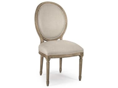 Zentique Medallion Oak Wood Brown Fabric Upholstered Side Dining Chair ZENB004E255A003