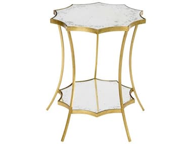 Aidan Gray Astre 16" Round Glass Antique Mirror Gold Leaf End Table AIDF345DOUBLE