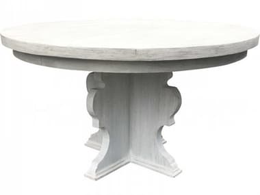Aidan Gray 54" Round Wood Distressed Prague White Dining Table AIDF104