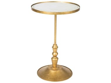 Aidan Gray Fien 14" Round Glass Antique Mirror Gold Leaf End Table AIDF370