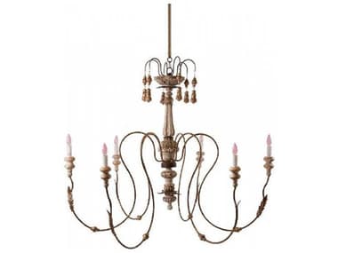 Aidan Gray 58&quot; Wide 6-Light Chipped Creams Peach Gold White Chandelier AIDL265CHAN