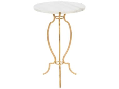 Aidan Gray Portrack 14&quot; Round Marble Gold Leaf End Table AIDF272GOLD