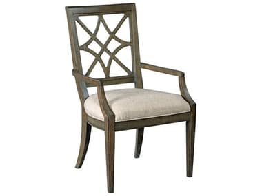 American Drew Savona Maple Wood Brown Fabric Upholstered Arm Dining Chair AD654637