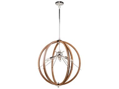 Artcraft Abbey 24" 6-Light Faux Wood Polished Nickel Brown LED Round Pendant ACAC11556PN