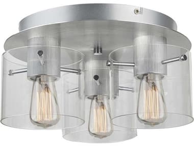 Artcraft Henley 13" 3-Light Brushed Aluminum Clear Glass Silver LED Cylinder Geometric Flush Mount ACAC11524CL