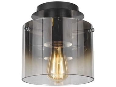 Artcraft Henley 8" 1-Light Satin Black Smoke Glass Gray LED Cylinder Geometric Flush Mount ACAC11525SM