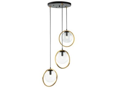 Artcraft Lugano 17" 3-Light Black Vintage Brass Glass LED Globe Round Pendant ACAC10893VB