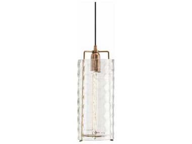 Arteriors Home Ice 6" 1-Light Antique Brass With Etched Clear Glass Cylinder Linear Pendant ARHDK42047