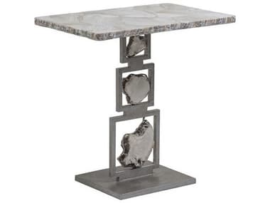 Artistica Gregory 14&quot; Rectangular Fossilized White Clam Shell With Antique Iron End Table ATS2030955