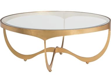 Artistica Metal Designs Sophie 42" Round Glass Gold Leaf Cocktail Table ATS223294348