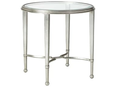 Artistica Metal Designs Sangiovese 26" Round Glass Antique Silver Leaf End Table ATS201195047