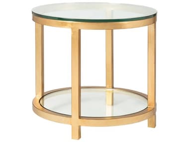 Artistica Metal Designs Per Se 28" Round Glass Antique Gold Leaf End Table ATS201395048