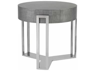 Artistica Signature Designs Iridium 26" Round Wood Gray Silver Polished Stainless Steel End Table ATS012203953