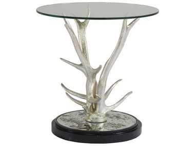 Artistica Teton Round Glass Silver Leaf With Antique Mirror End Table ATS2028952C