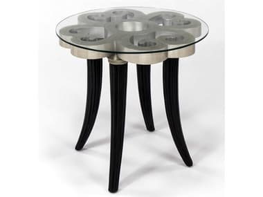 Artmax Round Glass Warm Silver Leaf Dark Espresso End Table AMX4457ET