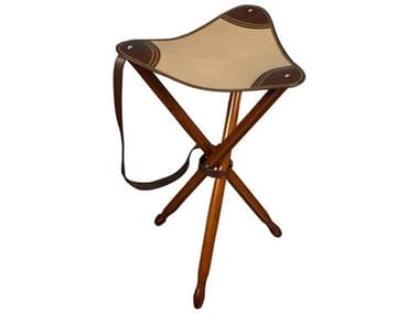 Authentic Models Tripod Honey Khaki Canvas And Leather Brown Accent Stool A2MF152