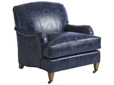 Barclay Butera Sydney Rolling 32" Blue Leather Accent Chair BCBLL511011B40
