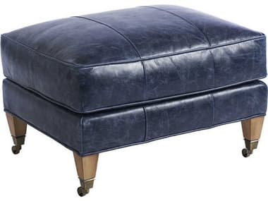 Barclay Butera Sydney 28" Laguna Sands Blue Leather Upholstered Ottoman BCBLL511044B40