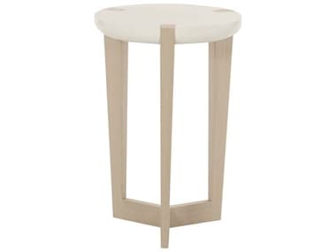 Bernhardt Axiom 16" Round Wood Linear Gray White Linen Plaster End Table BH381122