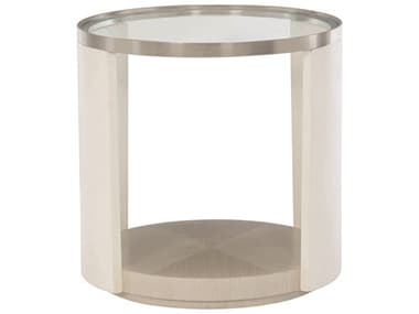 Bernhardt Axiom 24" Round Glass Linear Gray White Brushed Silver End Table BH381125