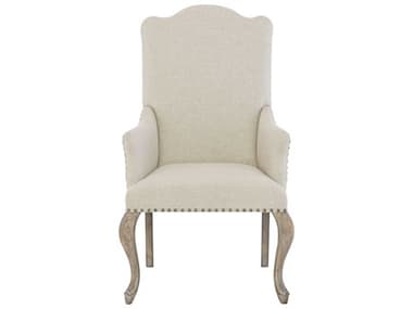Bernhardt Campania Oak Wood Beige Fabric Upholstered Arm Dining Chair BH370548
