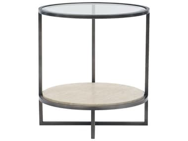 Bernhardt Freestanding Occasional Harlow 24" Round Glass Bronze White Travertine Stone Clear End Table BH514122