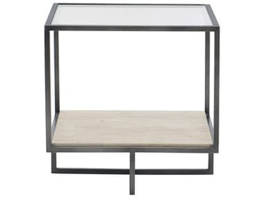 Bernhardt Freestanding Occasional Harlow 24" Square Glass Bronze White Travertine Stone Clear End Table BH514121