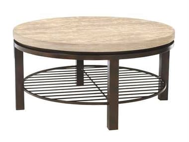Bernhardt Tempo Travertine Stone / Dark Brown 38'' Wide Round Coffee Table BH498015