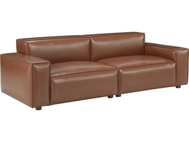 Bobby Berk for A.R.T Furniture 90" Walnut Camel Brown Leather Upholstered Sofa BBB5395495103S2