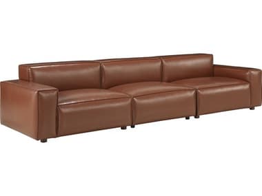 Bobby Berk for A.R.T Furniture 127" Walnut Camel Brown Leather Upholstered Sofa BBB5395495103S3