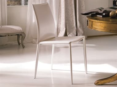 Bontempi Casa Linda Leather White Upholstered Side Dining Chair BON04.26Q429