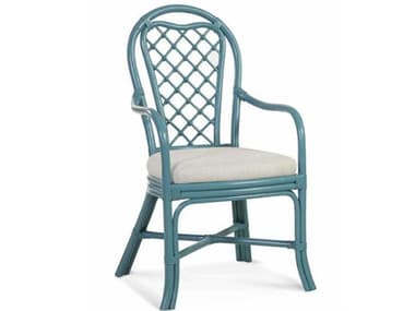 Braxton Culler Trellis Rattan Blue Fabric Upholstered Arm Dining Chair BXC979029