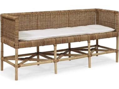 Brownstone Lina 65" Natural Rattan Brown Fabric Upholstered Accent Bench BRNLI012