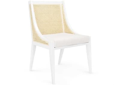 Villa & House Mahogany Wood White Fabric Upholstered Arm Dining Chair BUNRAL55509