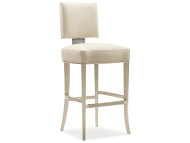 Caracole Classic Reserved Seating Fabric Upholstered Lightly Brushed Chrome Soft Silver Paint Bar Stool CACCLA420304