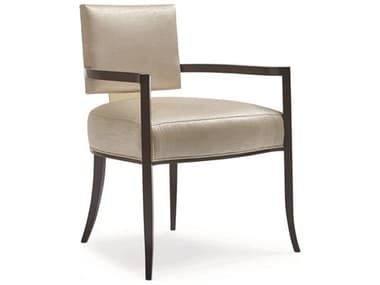 Caracole Classic Sateen Beige Faux Leather Upholstered Arm Dining Chair CACCLA016275
