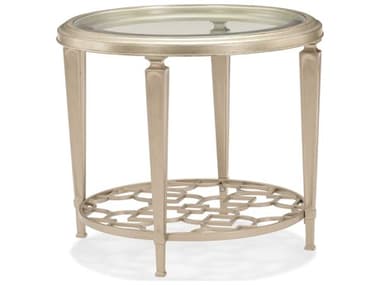 Caracole Classic Social Circle 27" Round Clear Tempered Glass Taupe Silver Leaf End Table CACCLA418413