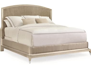Caracole Classic Silver Maple Soft Leaf Moonlight Sand Beige Upholstered King Panel Bed CACCLA417125