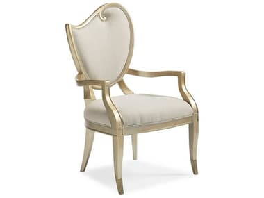 Caracole Fontainebleau Hardwood White Fabric Upholstered Arm Dining Chair CACC062419271