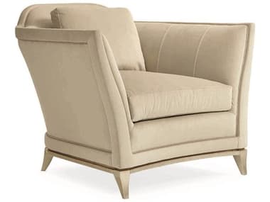 Caracole Upholstery Curved 38" Beige Fabric Club Chair with Silver Leaf Frame CACUPH417039A
