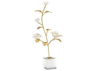 Chelsea House Rose in Stand White with Antique Gold Leaf Sculpture CH383257