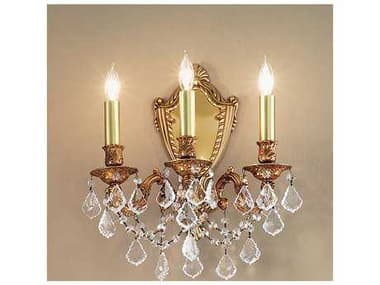 Classic Lighting Chateau Imperial 15" Tall 3-Light Gold Crystal Wall Sconce C857383FGCP