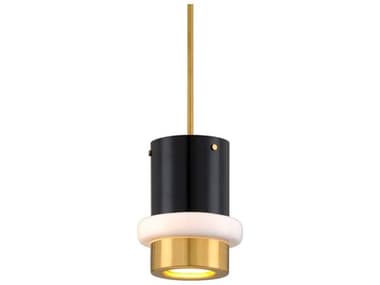 Corbett Lighting Beckenham 1-Light Vintage Polished Brass Black Glass Cylinder Mini Pendant CT29941