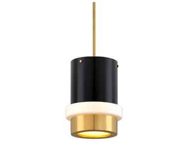 Corbett Lighting Beckenham 1-Light Vintage Polished Brass Black Glass Cylinder Mini Pendant CT29942