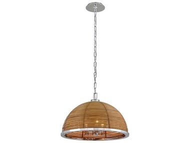 Corbett Lighting Carayes 20" Wide 3-Light Natural Rattan Stainless Steel Brown Dome Chandelier CT27743