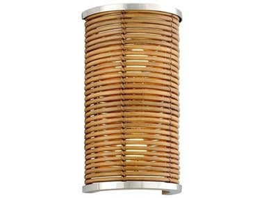 Corbett Lighting Carayes 16" Tall 2-Light Natural Rattan Stainless Steel Brown Wall Sconce CT27712